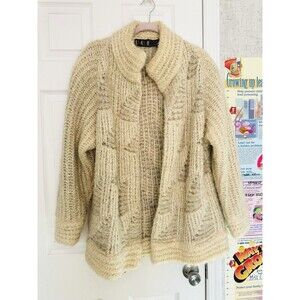 Vintage P.G.E. Women’s Mohair Wool Ivory Cream Tan Cardigan Medium Knitted